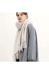 RFEGEF Foulard Femme,Dames Écharpes Et Châles Gris Blanc Rétro Mode Laine Couleur Unie Épaissir Gland Long Doux Hiver Écharpe