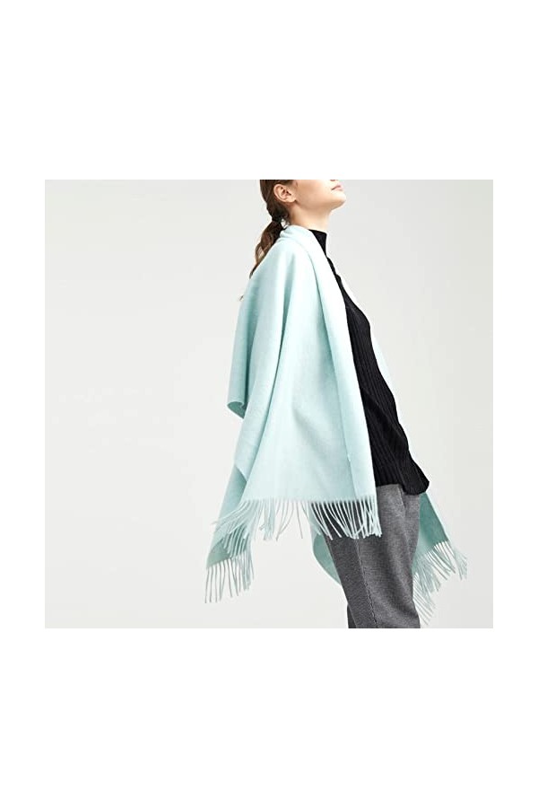 RFEGEF Echarpes Femme,Dames Écharpes Et Châles Bleu Clair Rétro Mode Laine Couleur Unie Épaissir Gland Long Doux Hiver Écharp