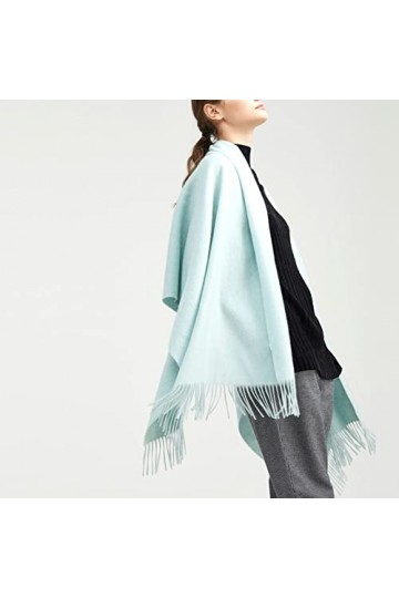 RFEGEF Echarpes Femme,Dames Écharpes Et Châles Bleu Clair Rétro Mode Laine Couleur Unie Épaissir Gland Long Doux Hiver Écharp