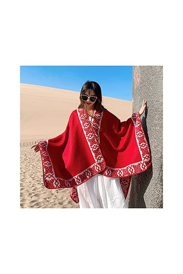 ZZLLFF Echarpe Les Femmes prennent Une Cape fractionnée à lextérieur en Automne à Ravel Imitation Cachwle Dual-Use Châle épa
