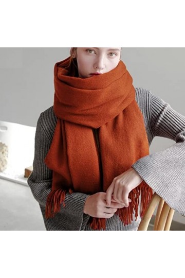 RFEGEF Coton Foulard,Dames Écharpes Et Châles Orange Rétro Mode Laine Couleur Unie Épaissir Gland Long Doux Foulards dhiver 