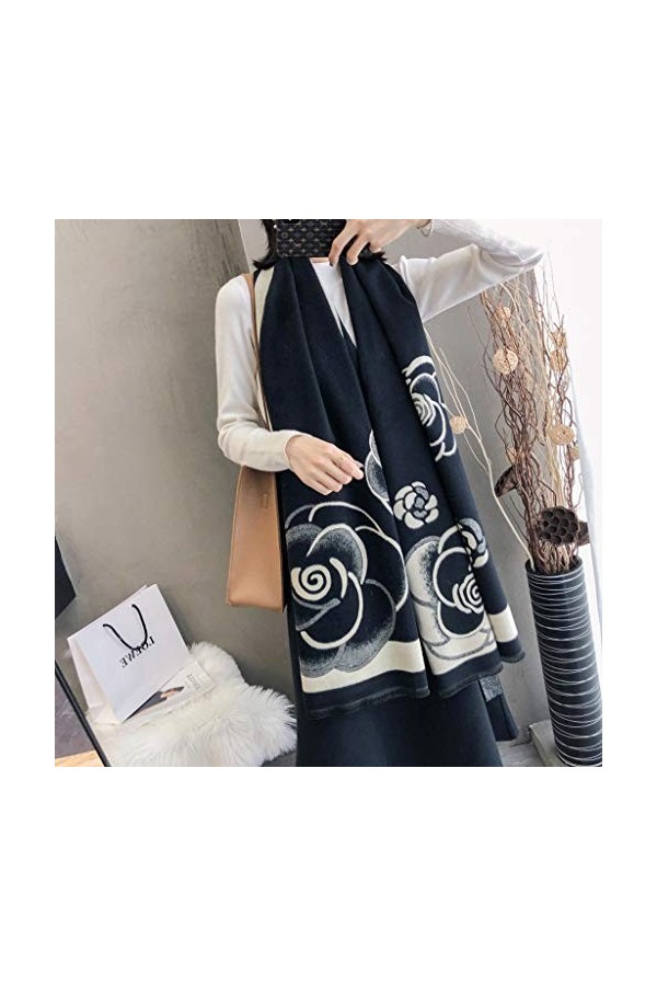 Femmes Cachemire Écharpe Hiver Pashmina Chaud Châles et Wraps Lady Imprimer Épais Couverture Cou Foulards Bufanda Color : C 