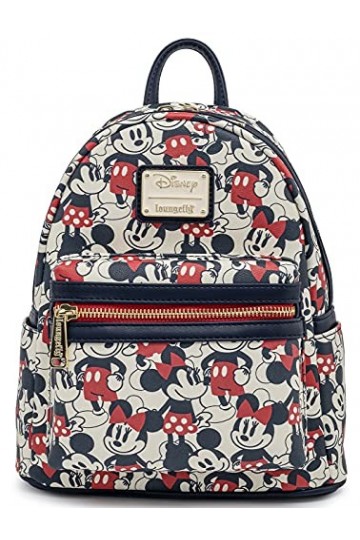 Loungefly Disney Mickey Minnie Mouse Mini Backpack Handbag AOP Red Navy
