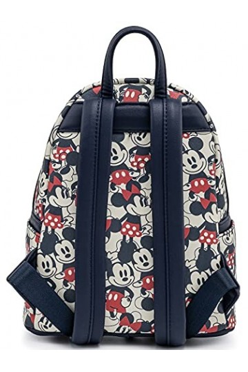 Loungefly Disney Mickey Minnie Mouse Mini Backpack Handbag AOP Red Navy