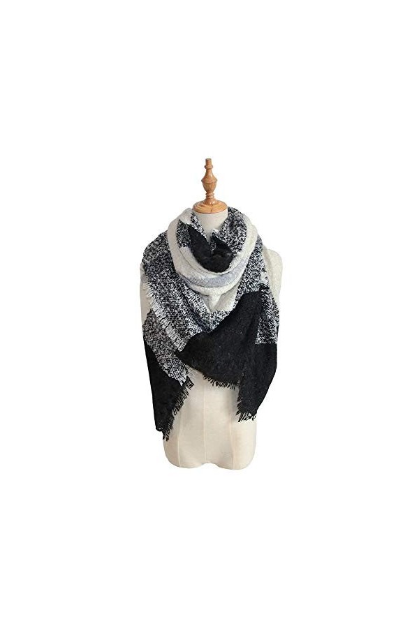 Wangqianli Femme Automne Hiver écharpe de Cachemire Classique Tassel Tartan Plaid Foulard Doux et Chaud Mouchoir Wrap Châle E