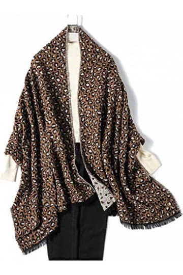 Tbkoly Châle à la Mode Écharpes Poncho Écharpe, châles en Cachemire for Femmes for Dame Maille imprimé léopard épais Chaud Co