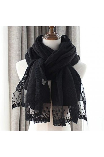 YLiansong-home Écharpe dhiver pour Femmes Automne et Hiver en Laine écharpe Dentelle Broderie Long châle épais Warmth Doux é