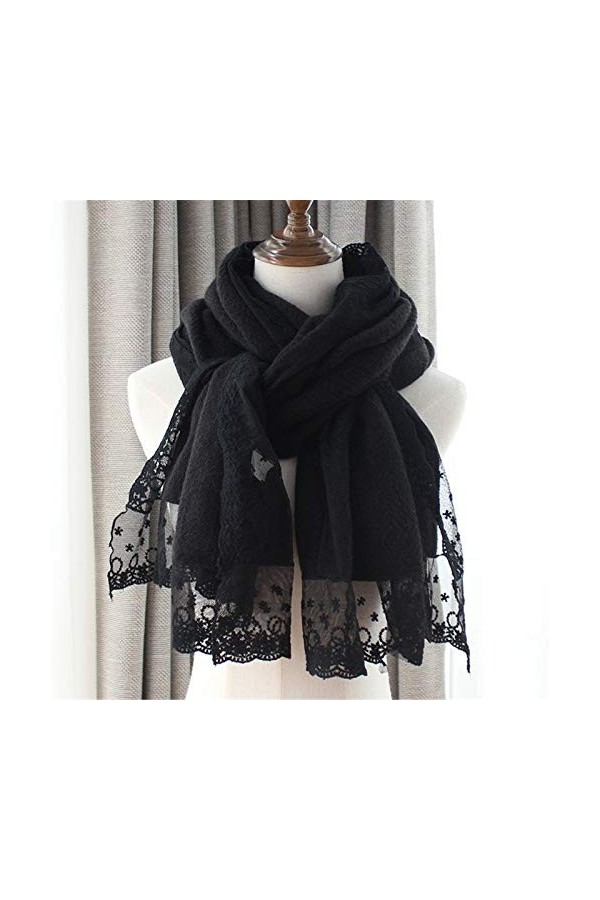 YLiansong-home Écharpe dhiver pour Femmes Automne et Hiver en Laine écharpe Dentelle Broderie Long châle épais Warmth Doux é