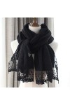 YLiansong-home Écharpe dhiver pour Femmes Automne et Hiver en Laine écharpe Dentelle Broderie Long châle épais Warmth Doux é