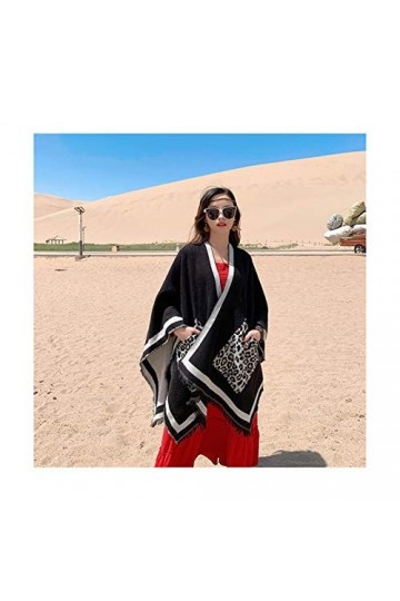 Femmes Couvertures à La Mode écharpe avec Poche Couverture Chaude Décharpes De Poncho dhiver Châles De Gland,Black8-150X130