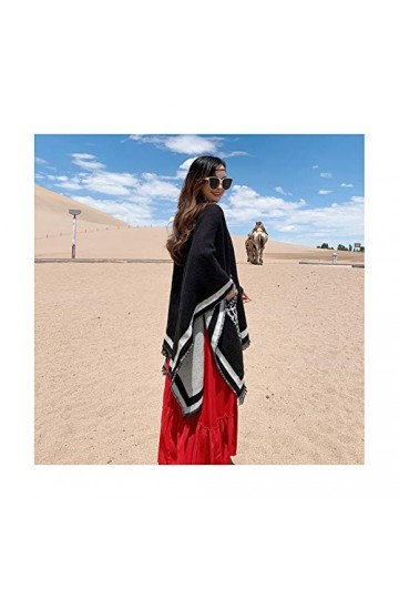 Écharpe à La Mode Couverture Chaude De Foulards De Poncho dhiver pour Femmes avec Poche Châles De Gland,Black8-150X130cm