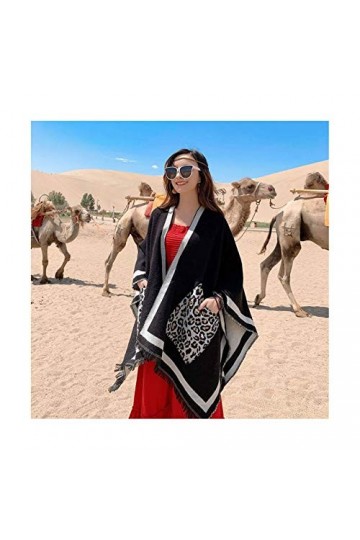 Écharpe à La Mode Couverture Chaude De Foulards De Poncho dhiver pour Femmes avec Poche Châles De Gland,Black8-150X130cm