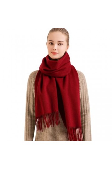 Hdhdeueh Écharpe classique en laine pour femme avec pompons, rouge foncé, taille unique