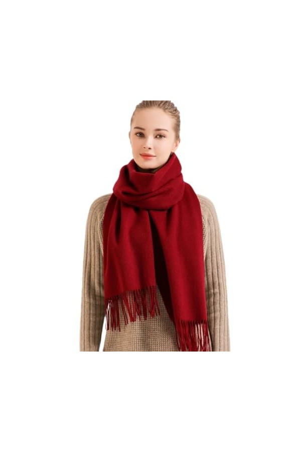 Hdhdeueh Écharpe classique en laine pour femme avec pompons, rouge foncé, taille unique