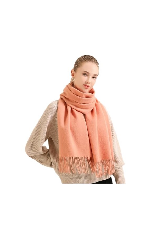 Hdhdeueh Écharpe classique en laine pour femme avec pompons, rouge foncé, taille unique