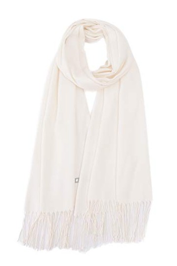 Cindy & Wendy Grand châle pashmina en cachemire doux et soyeux pour femme dans des couleurs unies, Blanc pur, taille unique