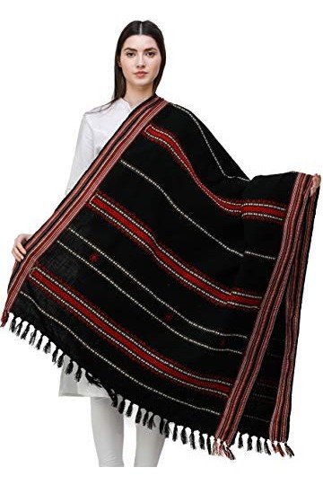 Nagaland Châle indien exotique avec bordure tissée et tissage fils - Bleu - Taille unique