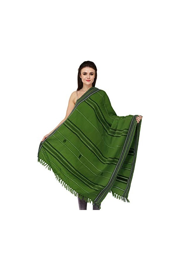 Nagaland Châle indien exotique avec bordure tissée et tissage fils - Bleu - Taille unique