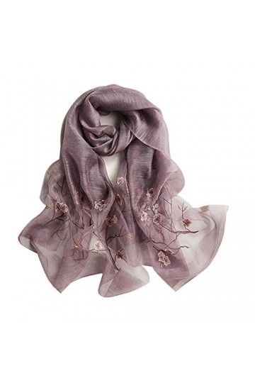 Wrap Scarf Shawl pour Femmes, Mulberry Silk Wool Lightweight Flower Embroidery Fashion Neckerchief with Gift Box,Violet