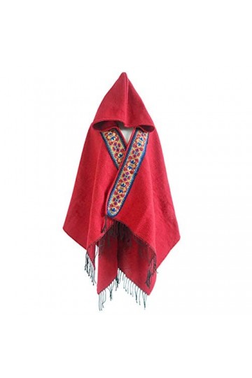 Écharpe à La Mode avec Poche Couverture Chaude Décharpes De Poncho dhiver pour Femmes Châles De Gland,Red1-150X130cm
