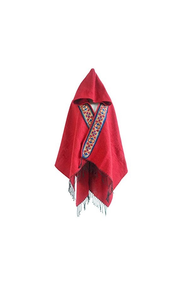 Écharpe à La Mode avec Poche Couverture Chaude Décharpes De Poncho dhiver pour Femmes Châles De Gland,Red1-150X130cm