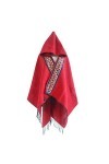 Écharpe à La Mode avec Poche Couverture Chaude Décharpes De Poncho dhiver pour Femmes Châles De Gland,Red1-150X130cm