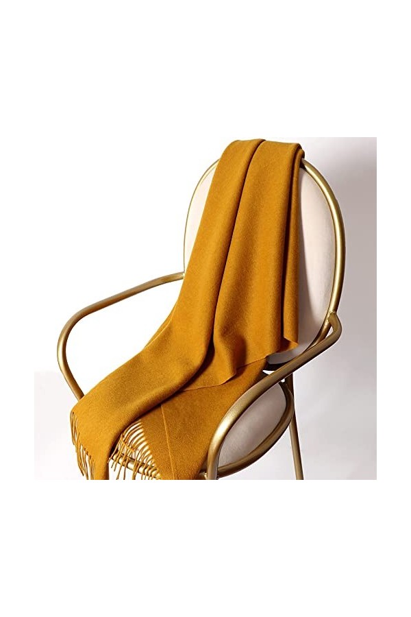 RFEGEF Echarpes Femme,Dames Écharpes Et Châles Curcuma Rétro Mode Couleur Unie Gland en Cachemire Long Doux Écharpes dhiver 