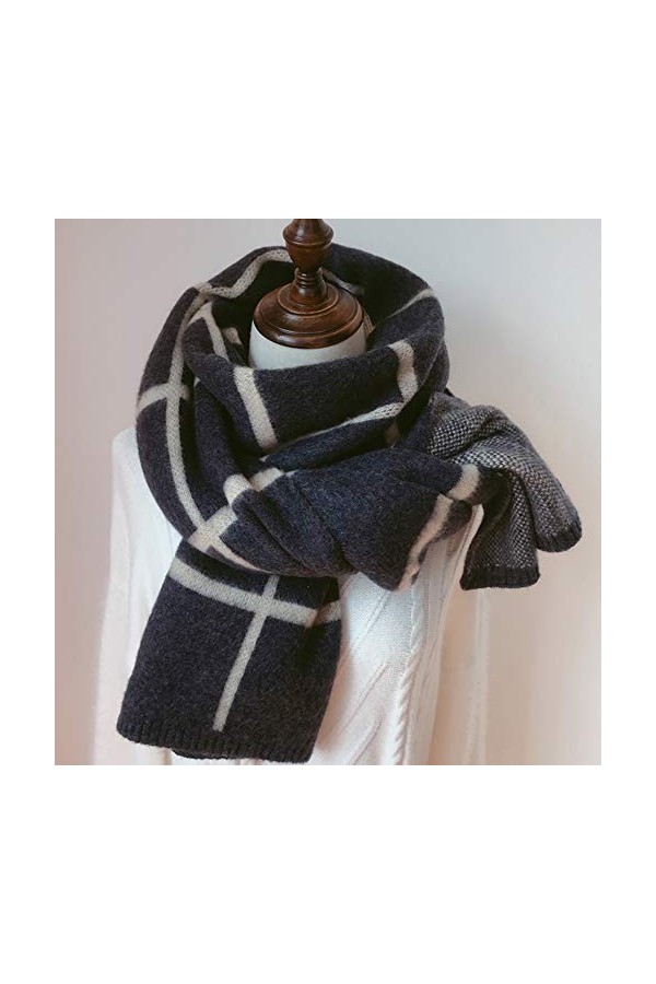 GCC Écharpe à Carreaux Rétro dhiver pour Femme,ÉCharpe en Laine épaisse Double Face ÉCharpe Châle Couple Sauvage Blue-200 * 