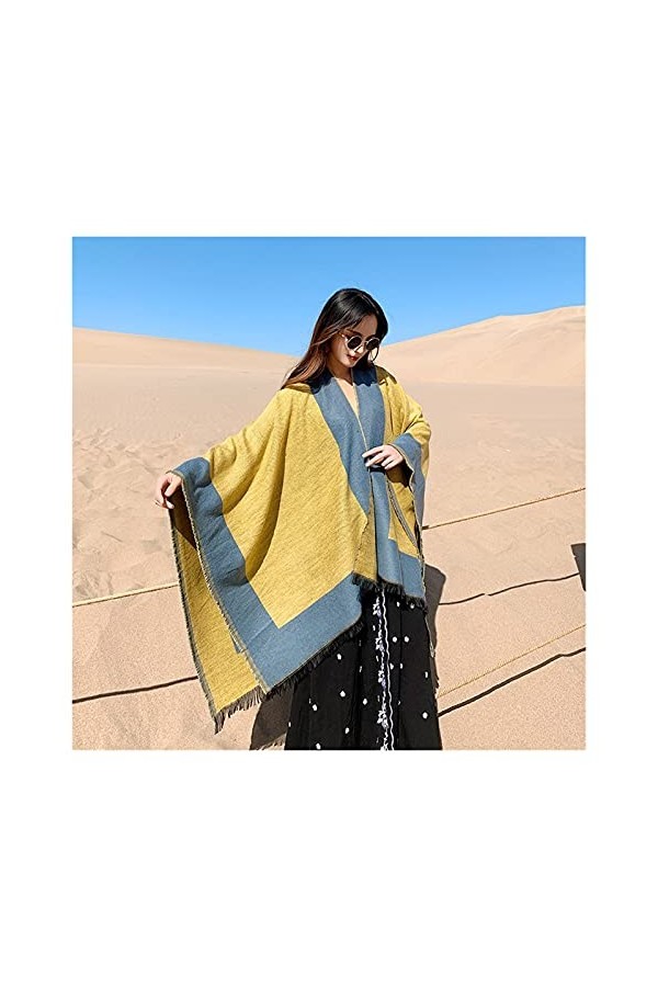 ZZLLFF Écharpe Femmes Wein Wear Couleur Correspondance Split Châle Imitation Cachemire Tassel Épais Caprok Tour Chaud Caporia