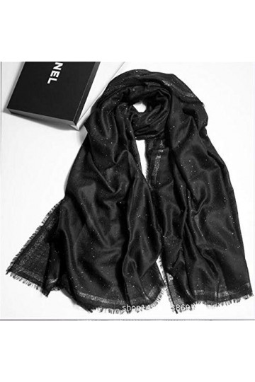Laine Femmes Sequin Écharpe Châle Et Enveloppements Chauds dhiver Plus Épais pour Les Femmes Foulards Doux,Noir