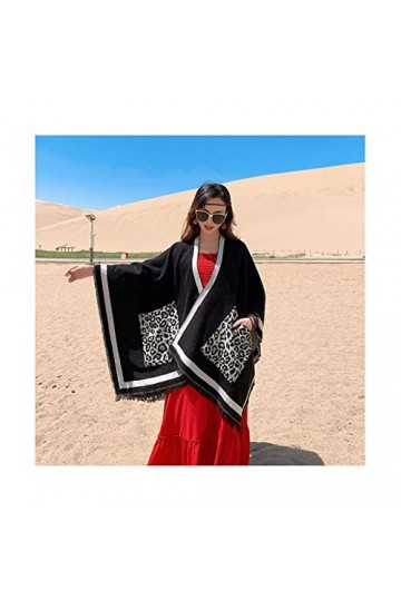 Couvertures à La Mode écharpe avec Poche Couverture Chaude De Foulards De Poncho dhiver pour Femmes Châles De Gland,Black8-1