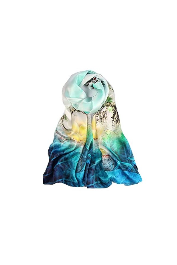 Sudemota Echarpes Femme Écharpes for Femmes 100% Grande Soie de mûrier imprimé léger Motif Floral Longue Mode crème Solaire c