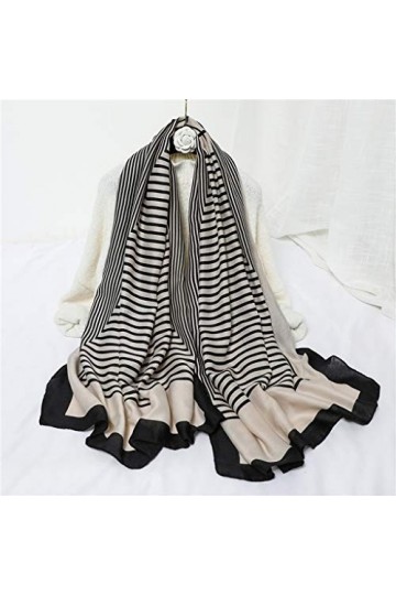 Femmes Coton Écharpe Mode Rayé Imprimé Foulard Hijab Pashmina Châles Lady Wraps Voyage Foulards Femme Bufanda Couleur : B 