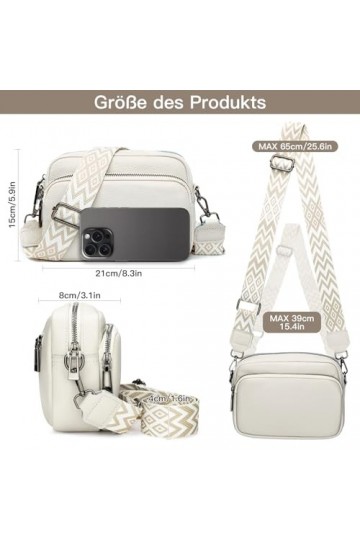 Soleebee Sac à bandoulière pour femme en cuir véritable avec large bandoulière bohème amovible, petit sac moderne avec 3 comp