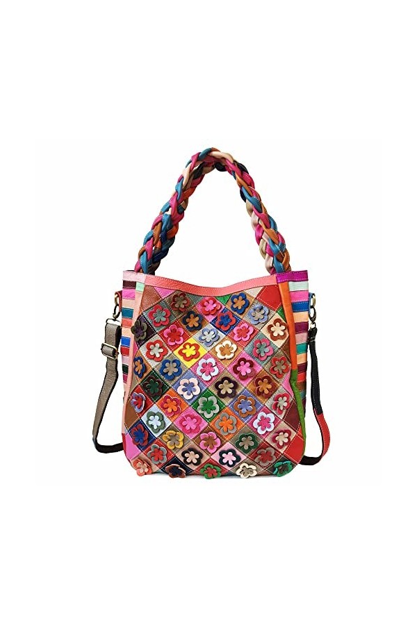 Segater Sac à main en cuir véritable pour femme Motif floral Multicolore, Multicolore 3, Taille unique