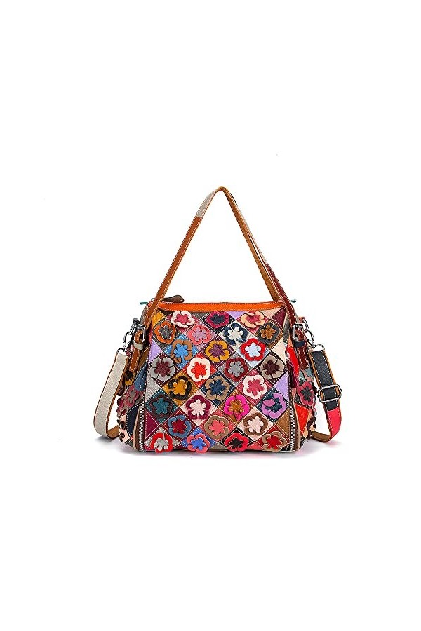 Segater Sac à main en cuir véritable pour femme Motif floral Multicolore, Multicolore 3, Taille unique