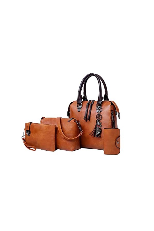 Haipky Lot de 4 sacs à main vintage pour femme avec poignée sur le dessus et bandoulière, marron