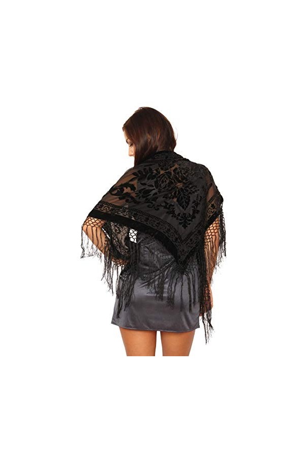 Arsimus Châle en velours Burnout Wrap avec frange, noir, taille unique