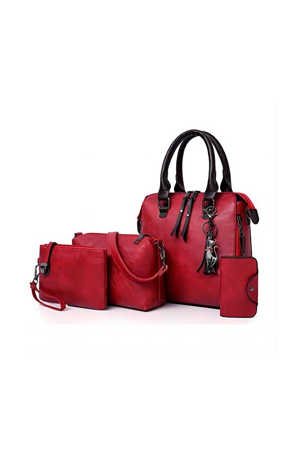 Haipky Lot de 4 sacs à main vintage pour femme avec poignée sur le dessus et bandoulière, marron