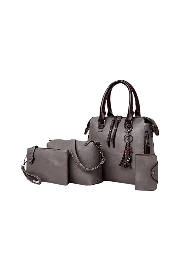 Haipky Lot de 4 sacs à main vintage pour femme avec poignée sur le dessus et bandoulière, marron