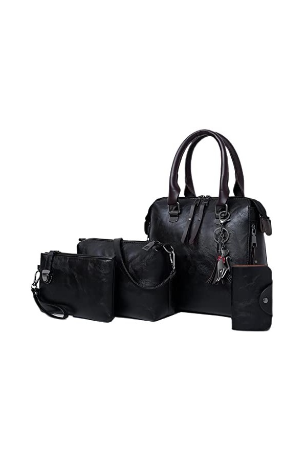 Haipky Lot de 4 sacs à main vintage pour femme avec poignée sur le dessus et bandoulière, marron