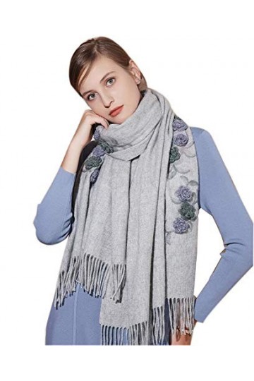 Snhpk Écharpe en Laine pour Femmes Pashmina Châle Fleurs Broderie Wraps Doux Épaissir Chaud Écharpes Couverture De Mode avec 