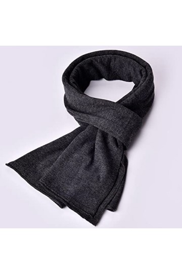 Bywenzai Foulard Hommes 100% Laine Écharpe Marque Solide Gris Automne Hiver Écharpes pour Hommes Doux Chaud Châles 175X65Cm N