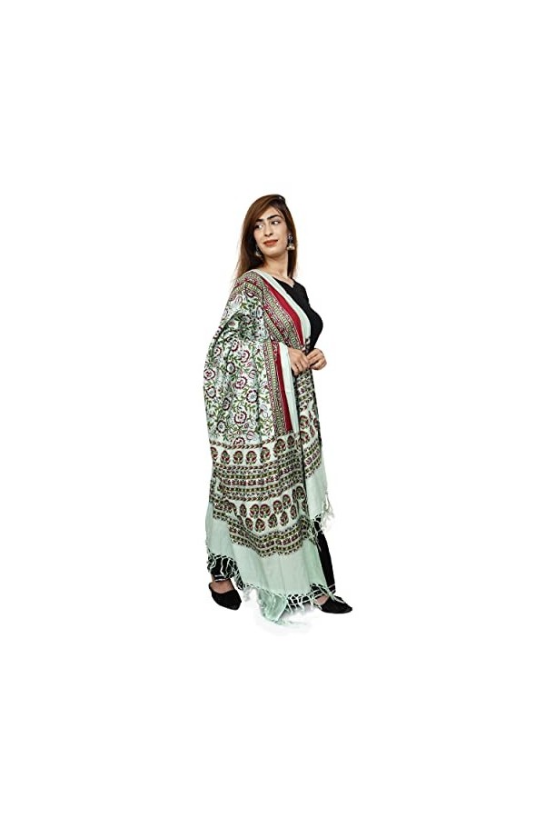 Handicraft Bazarr Head Étoles imprimées pour femme - Châles dété en coton et soie - Foulard traditionnel pashmina - 213 x 12