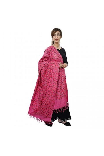 Handicraft Bazarr Foulards de méditation en coton et soie avec pompons - Écharpe traditionnelle pashmina en laine - 213 x 122