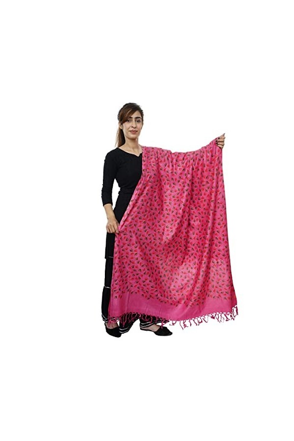 Handicraft Bazarr Foulards en coton et soie à pompons traditionnels Pashmina Écharpe de mariée 213 x 122 cm Tête imprimée Éto