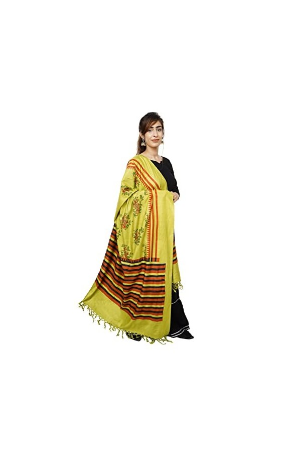 Handicraft Bazarr Châles pour femme avec pompons - Pour fête, cachemire - Écharpe pashmina en coton et soie - Design traditio