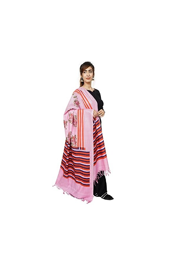 Handicraft Bazarr Écharpe en coton et soie pour femme - Pour intérieur et extérieur - 213 x 122 cm - Imprimé à la main - Châl