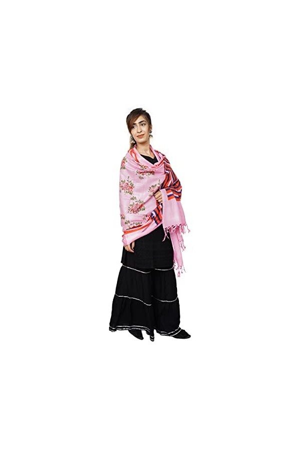 Handicraft Bazarr Écharpe hippie en cachemire doux et chaud pour femme - Imprimé à la main - 122 x 213 cm - En coton et soie