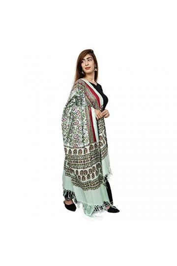 Handicraft Bazarr Foulard dhiver pour femme en coton et soie avec pompons - 213 x 122 cm